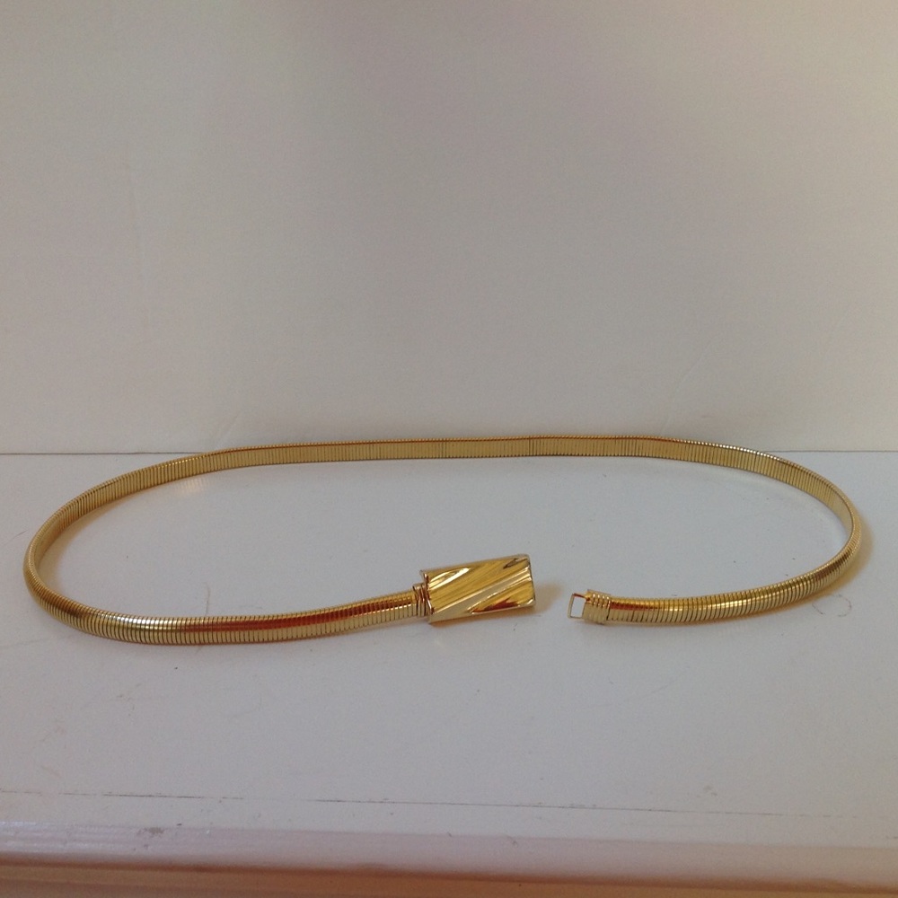 Vintage Gold Metal Belt Mesh Bar Buckle Skinny - Picture 3 of 3